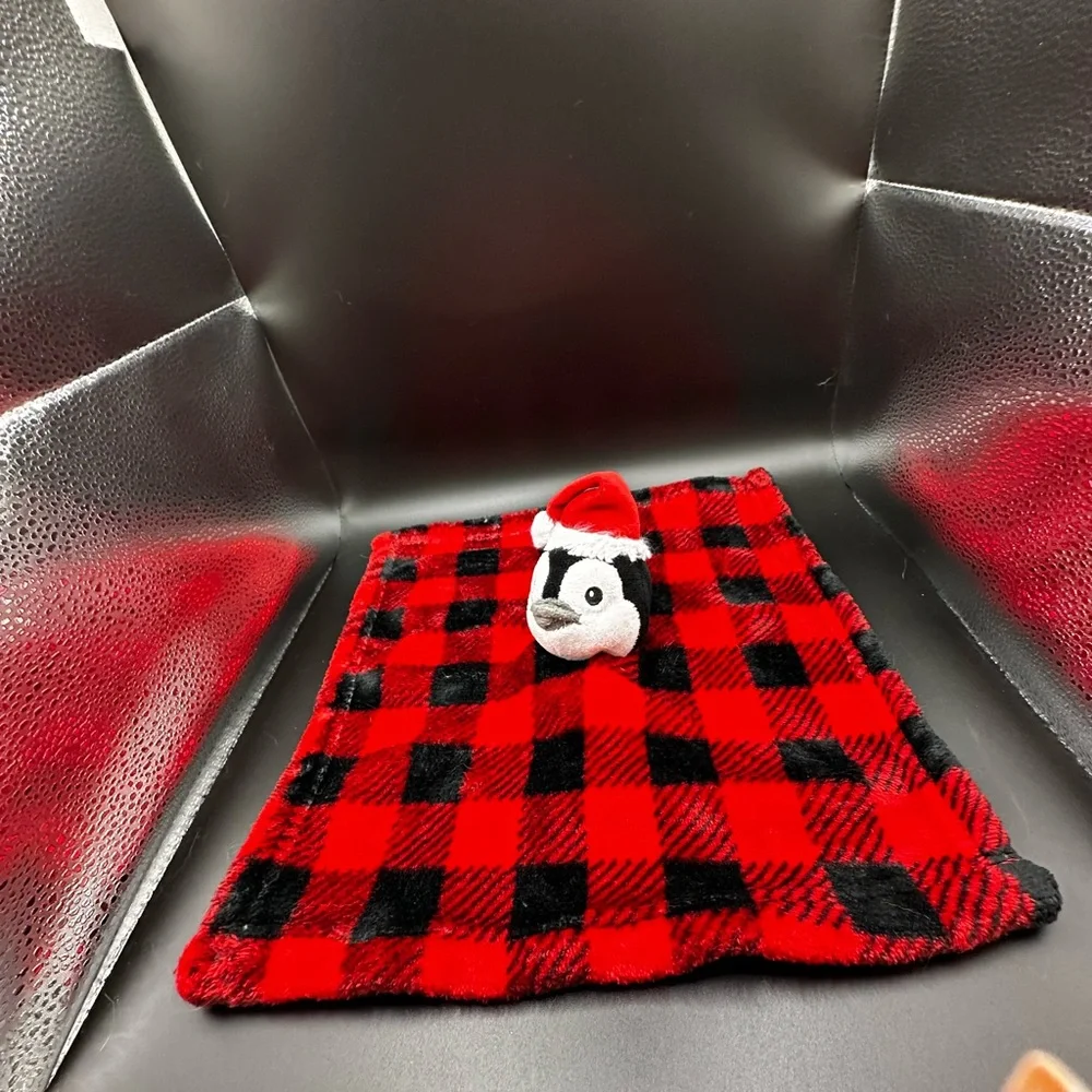 Hudson Baby HB Christmas Penguin‎ Red Buffalo Plaid Baby Security Blanket Lovey